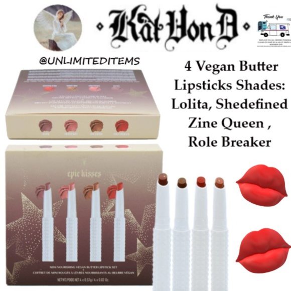 🆕💥💄KVD BEAUTY Epic Kisses Limited Edition Nourishing💄 Lipstick 4Pc Se - Picture 1 of 15